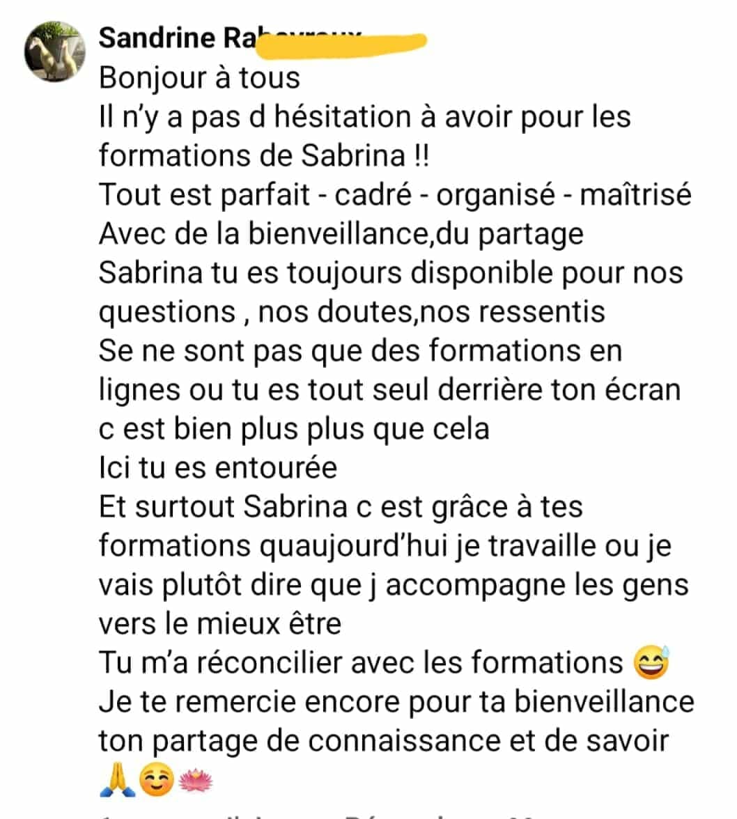 Avis positif d'une élève sur la structure et la qualité de la formation au magnétisme