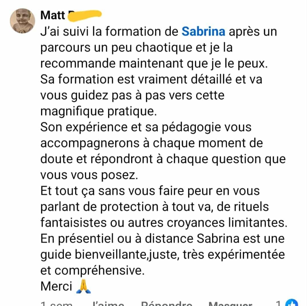 Avis positif sur la transformation personnelle grâce à la formation de magnétisme et pendule
