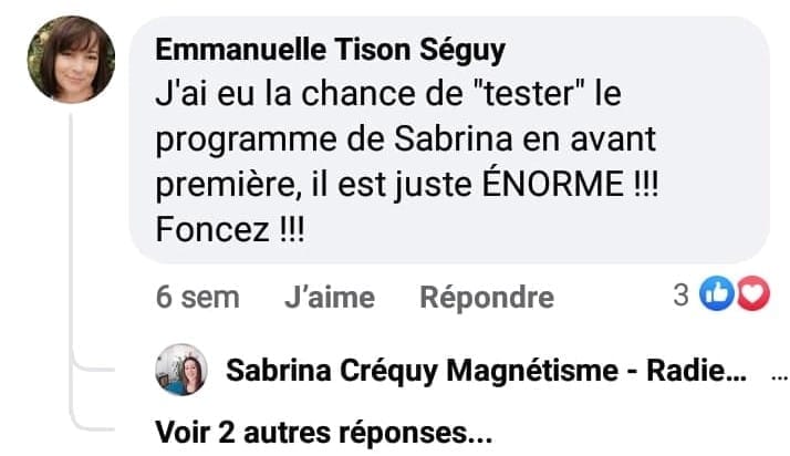 Avis sur la formation sérieuse de magnétisme sabrina créquy