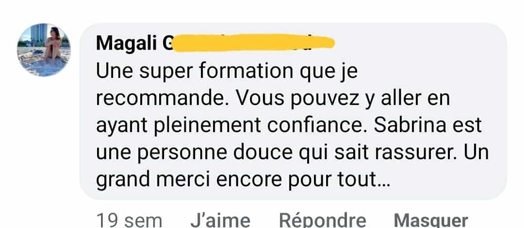 Avis commentaire d'un élève sur la qualité de la formation au magnétisme en présentiel de Sabrina Créquy