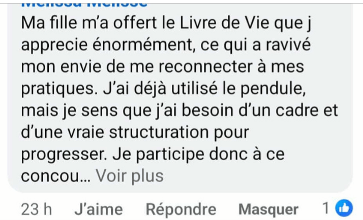 Témoignage de satisfaction d'une lectrice du Livre de Vie