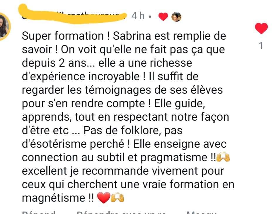 Avis Capture d'un retour positif sur les bienfaits de la formation magnétisme pendule