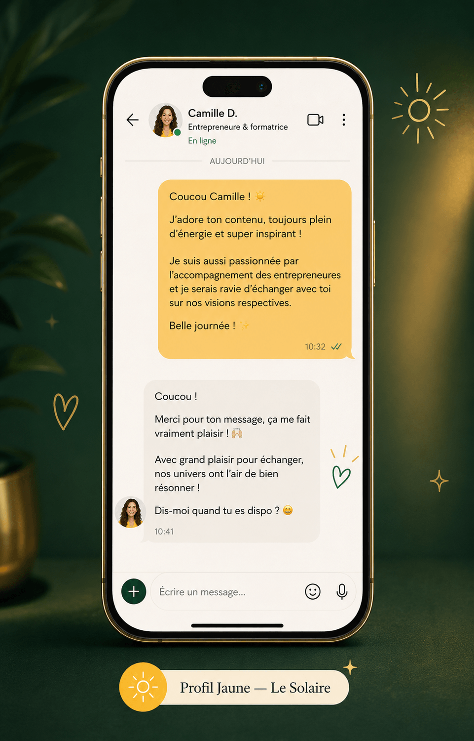 Exemple de message du carnet, profil Jaune
