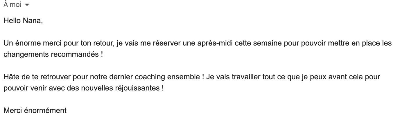 Message de remerciement