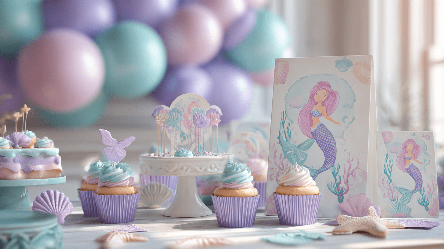 mermaid Printable party decor and invitations designed with clipart – perfect for creating DIY event stationery products.