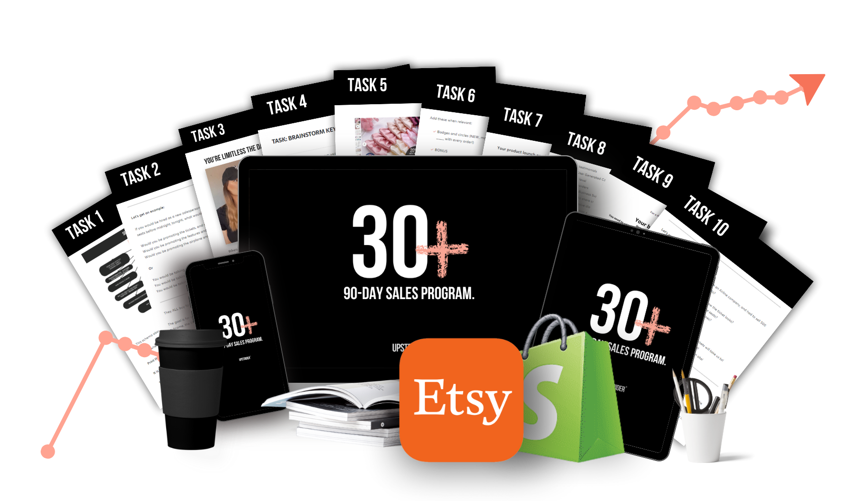 Digital product ideas including planners, journals, trackers, cards, to resell as your own