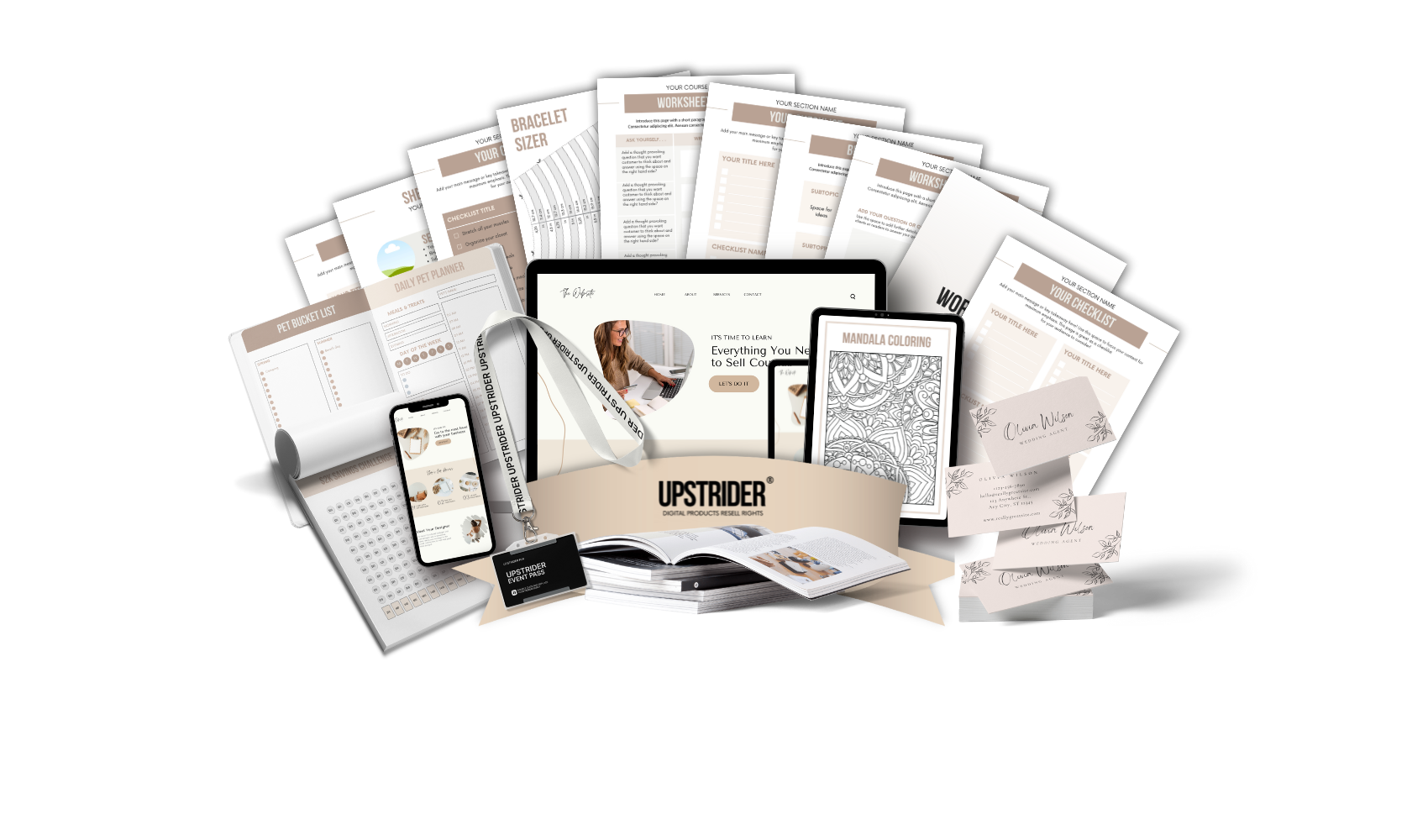 Digital product ideas including planners, journals, trackers, cards, to resell as your own