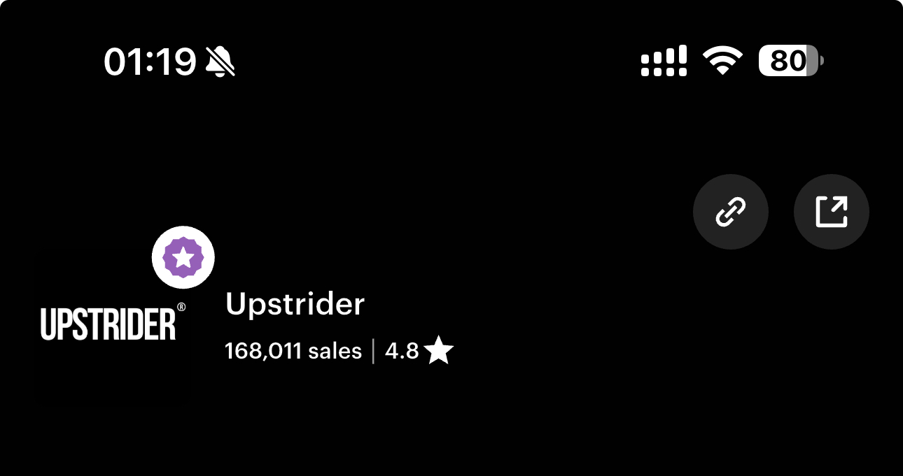 Etsy dashboard showing Upstrider with 168,011 sales and a 4.8-star rating.
