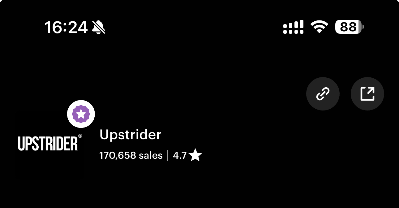 Screenshot of Upstrider shop on Etsy with 170,658 sales and 4.7 star rating.
