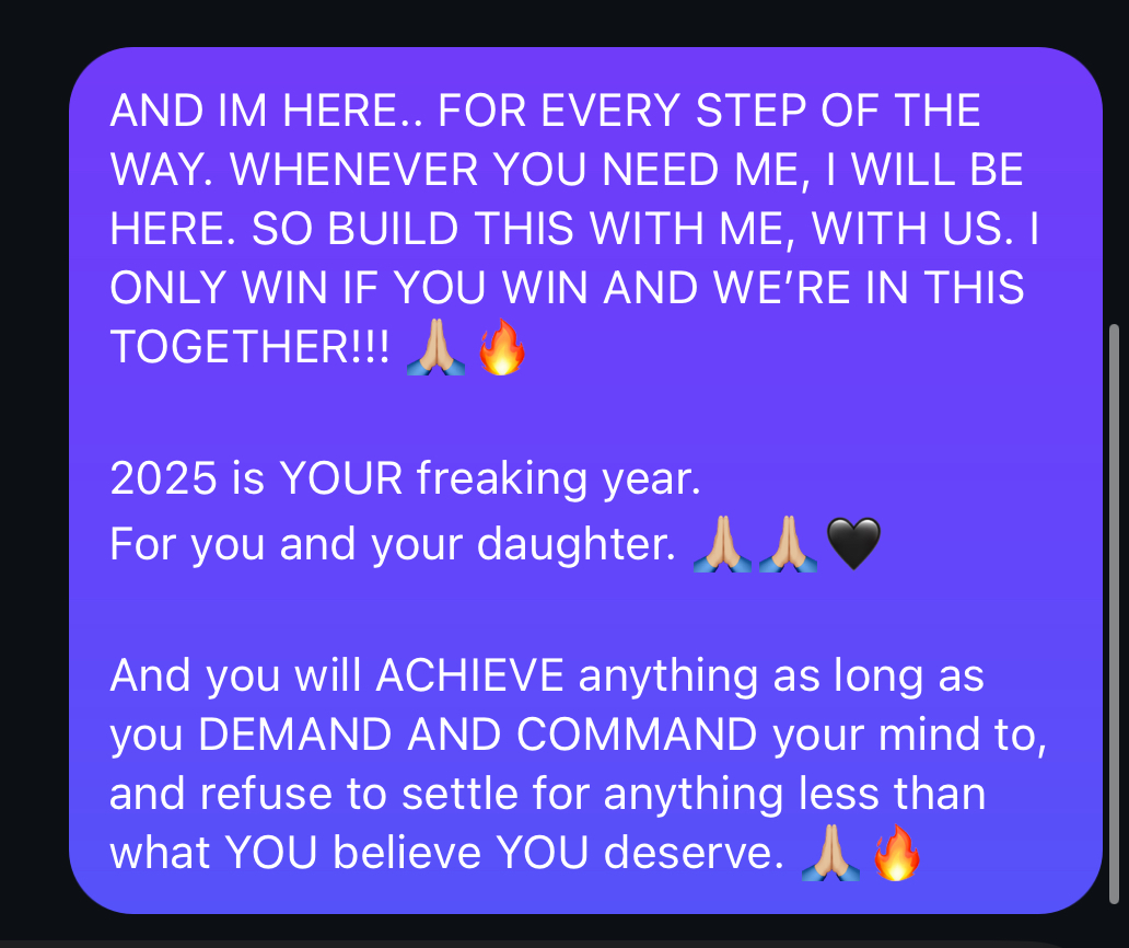 Screenshot of Anne’s empowering reply to Danielle affirming her full support and belief.