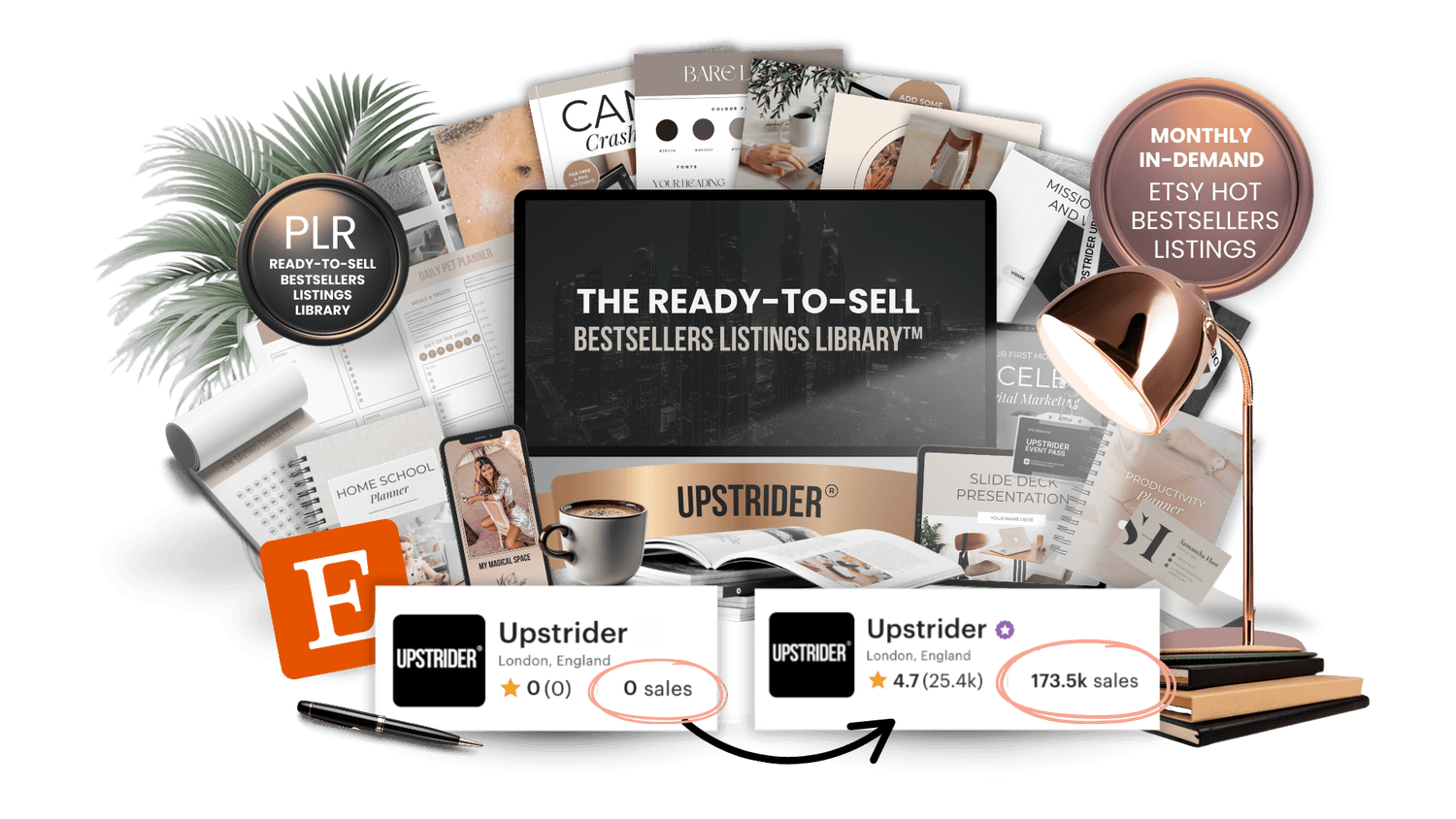 Digital product ideas including planners, journals, trackers, cards, to resell as your own