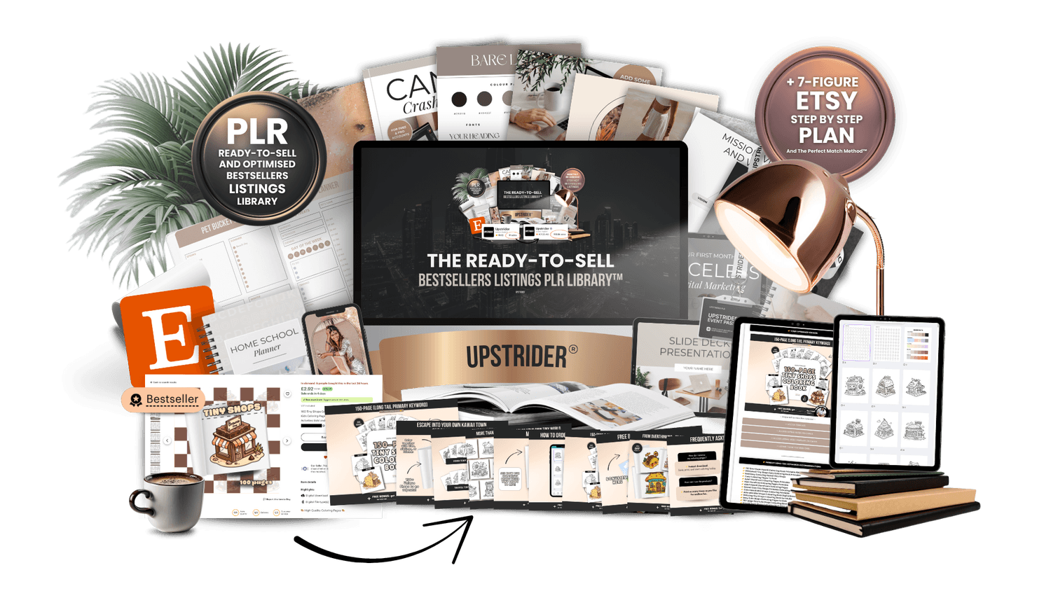 Digital product ideas including planners, journals, trackers, cards, to resell as your own