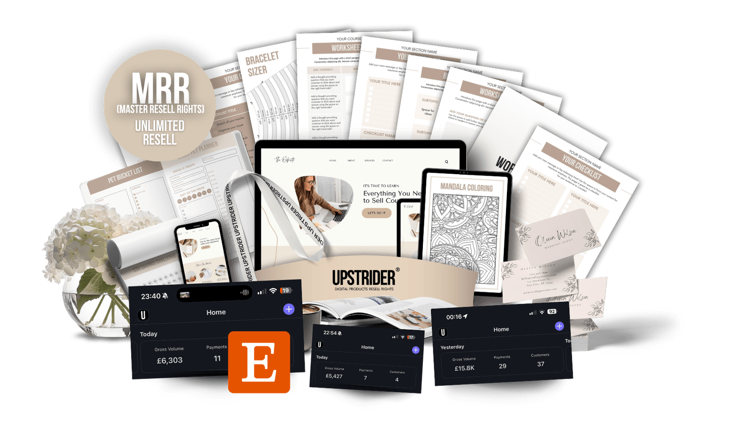 Digital product ideas including planners, journals, trackers, cards, to resell as your own