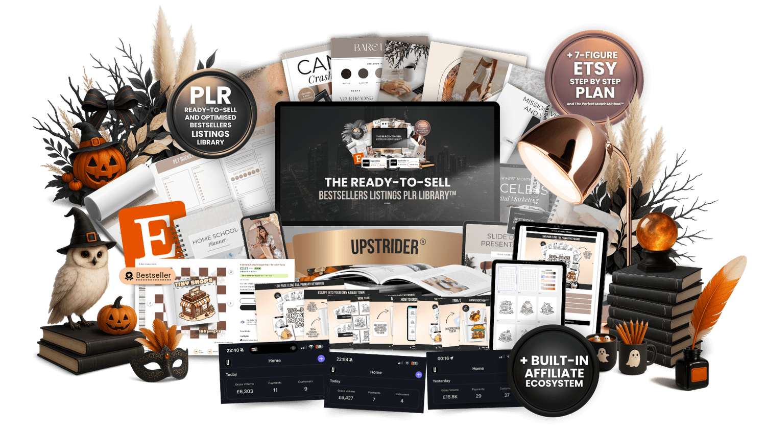Digital product ideas including planners, journals, trackers, cards, to resell as your own