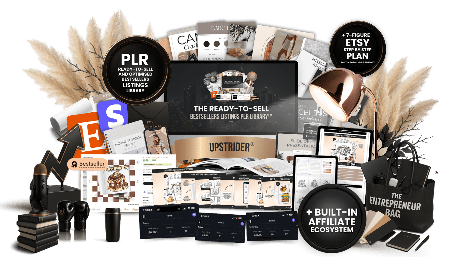 Digital product ideas including planners, journals, trackers, cards, to resell as your own