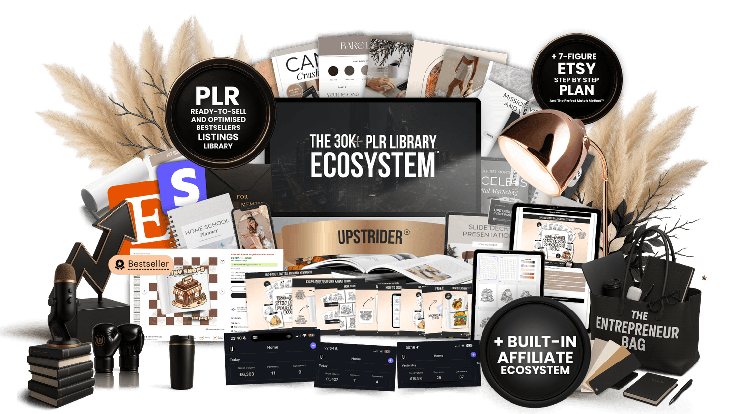 Digital product ideas including planners, journals, trackers, cards, to resell as your own