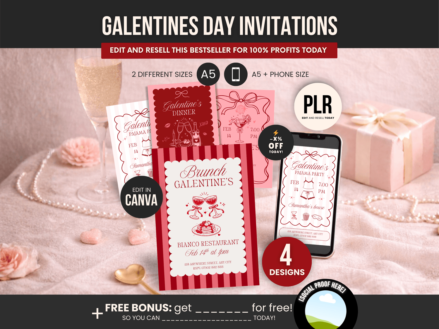 PLR Galentines Day Invitations digital products to resell