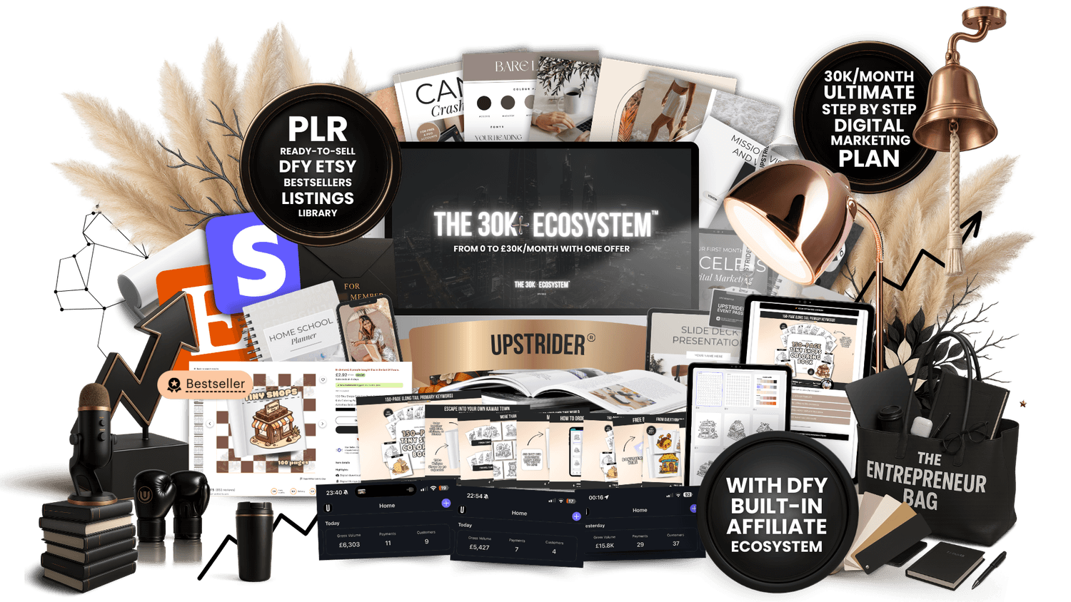 Digital product ideas including planners, journals, trackers, cards, to resell as your own