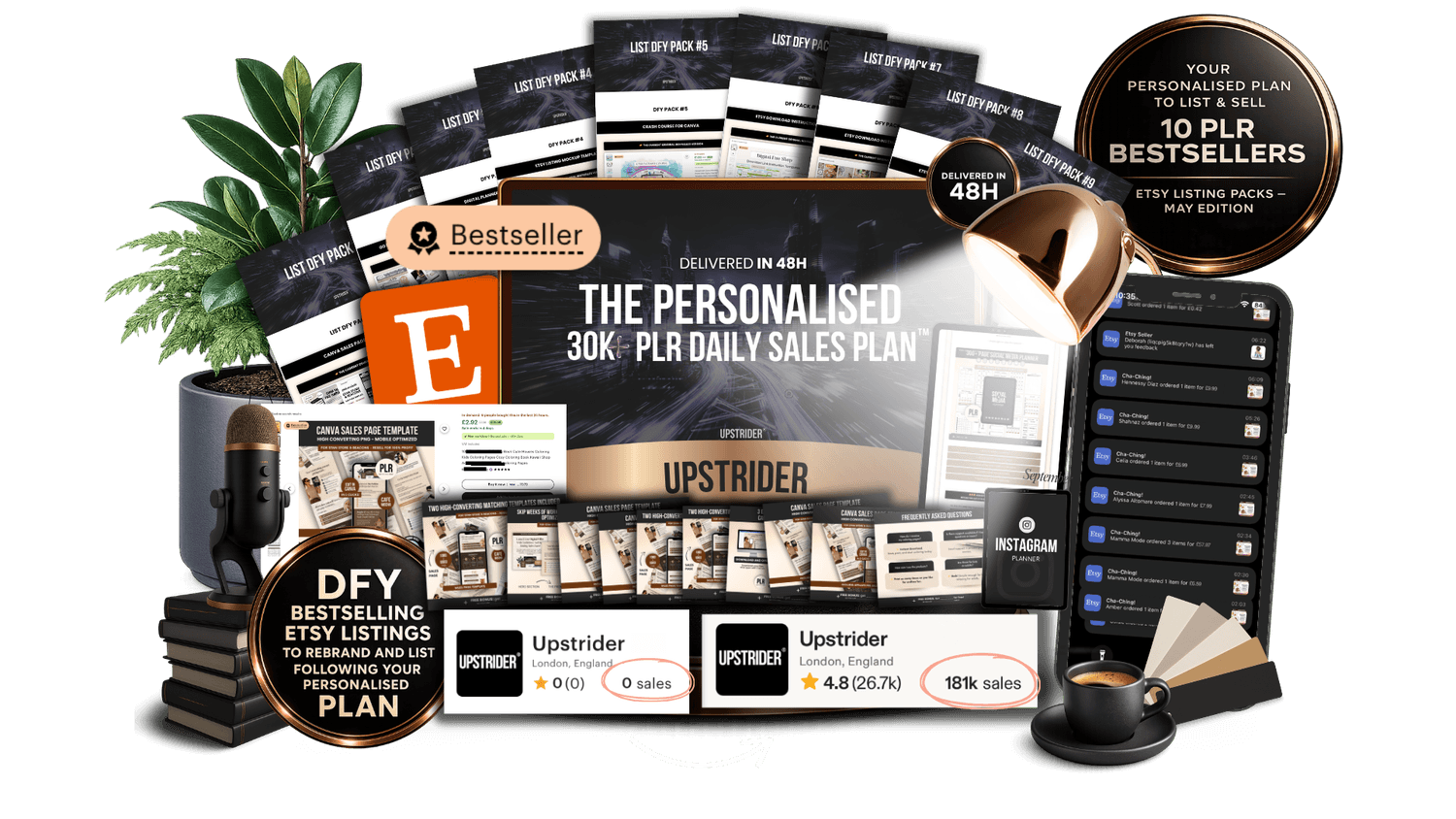 Digital product ideas including planners, journals, trackers, cards, to resell as your own