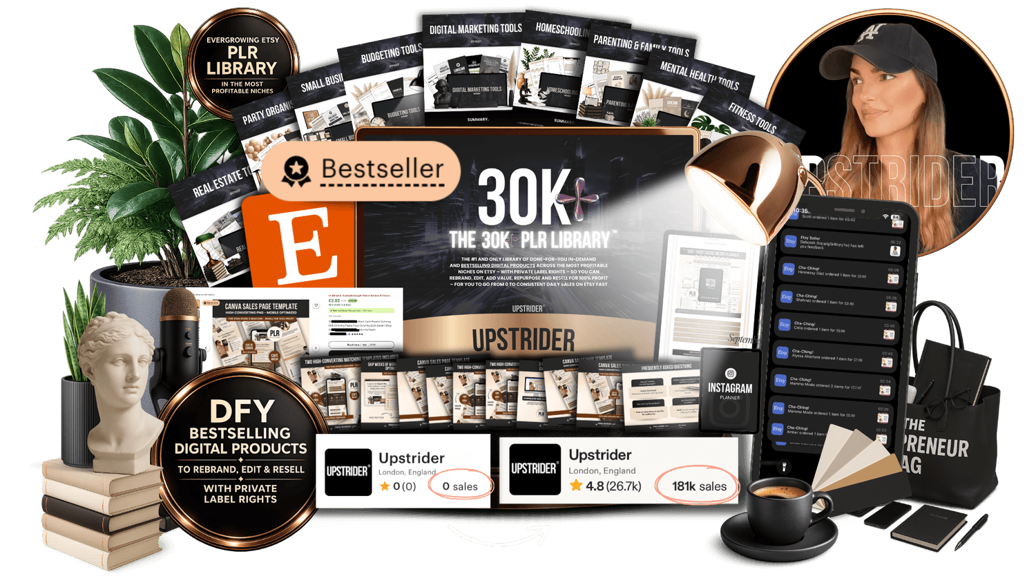 Digital product ideas including planners, journals, trackers, cards, to resell as your own