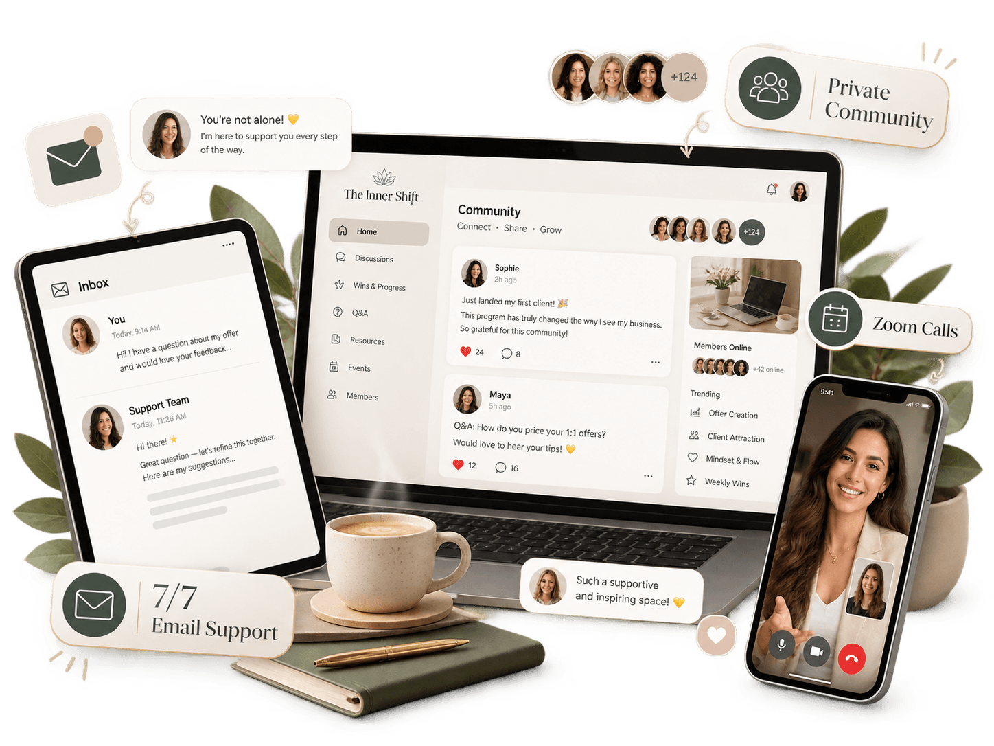 Health Online Income Program email support, Zoom calls and private practitioner community
