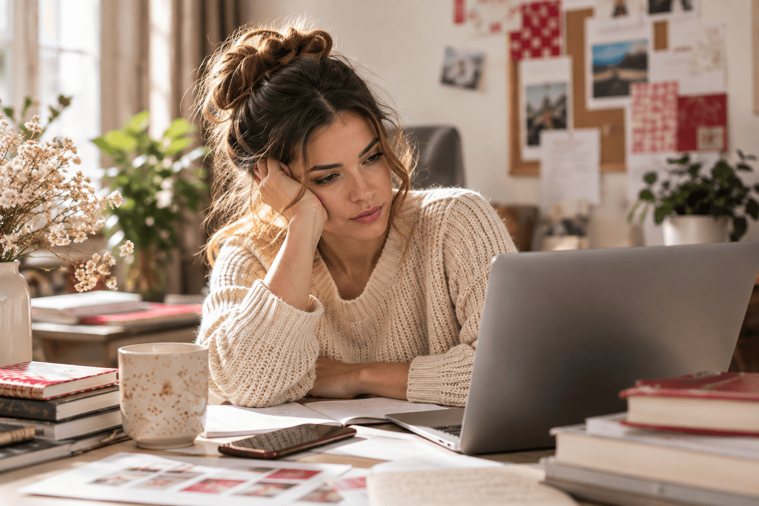 Blogger reviewing her content and planning her next steps