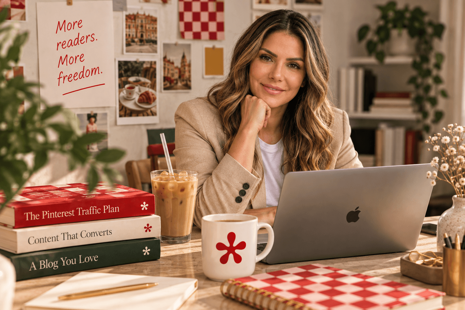 Blogger working on her Pinterest content strategy