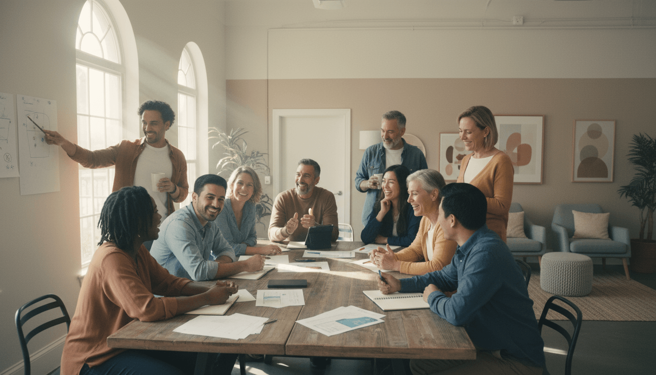 Groupe de bénévoles en discussion, préparant des actions sociales