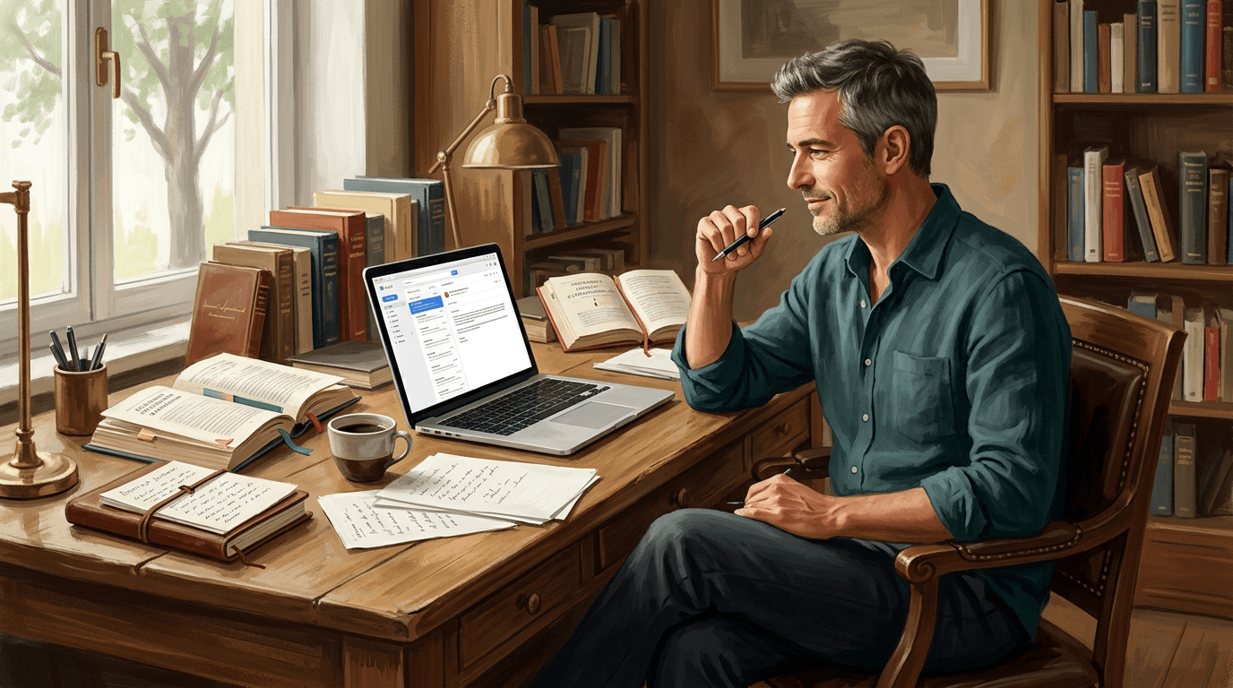 Quelques jours plus tard, une personne relit un e-mail reçu avant de compléter son carnet, découvrant progressivement une nouvelle manière de comprendre ce qu’elle vit.