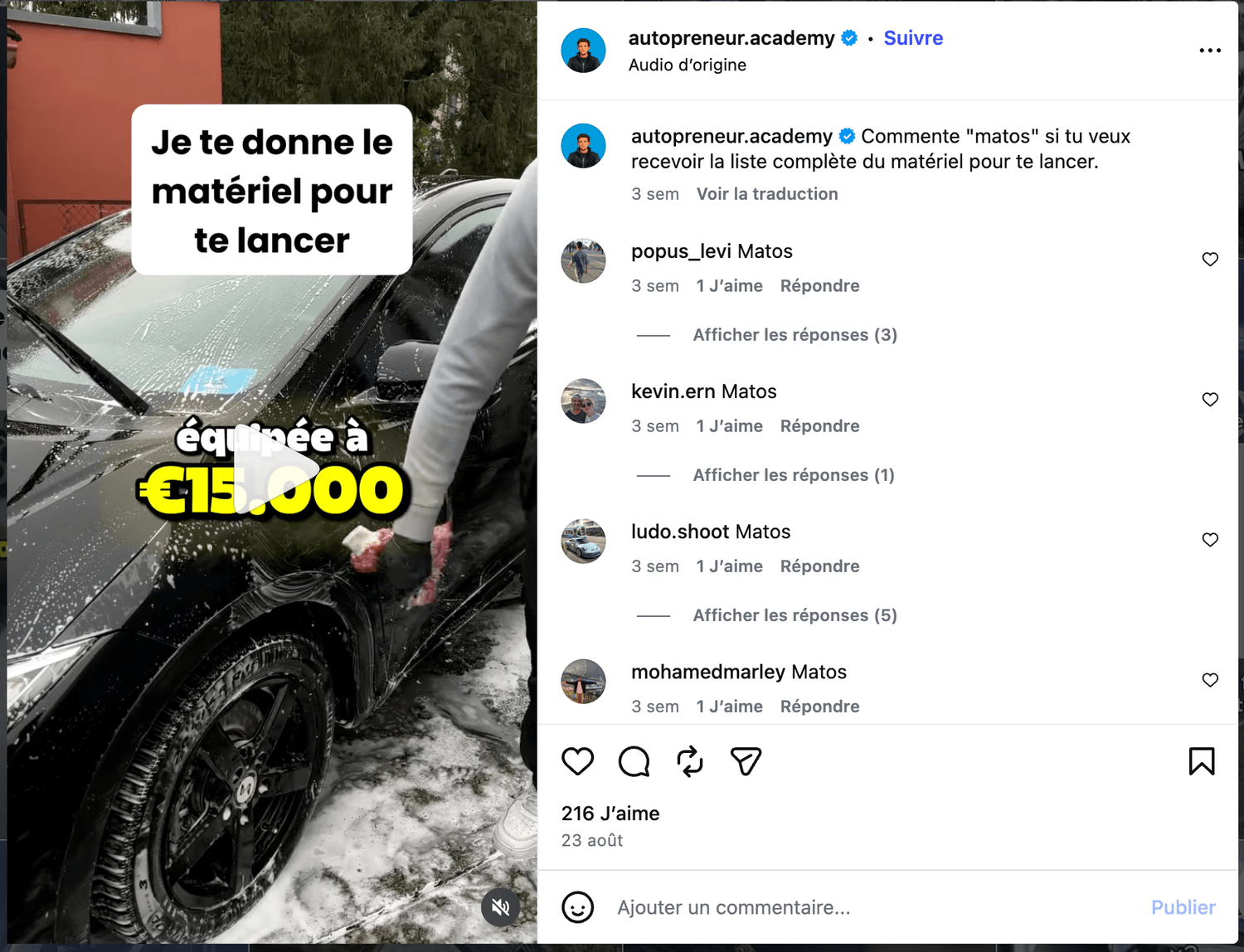 File de commentaires sur une publication