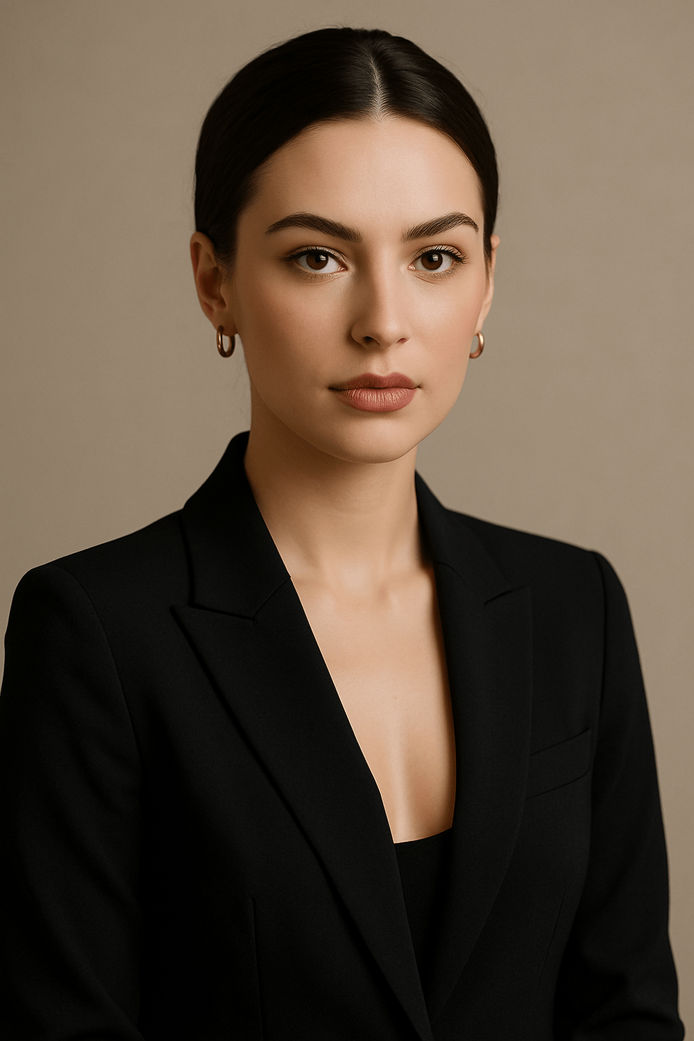 Elegantna i snažna ženska figura u modernom portretnom stilu, fokus na samopouzdanju i stilskom balansu.