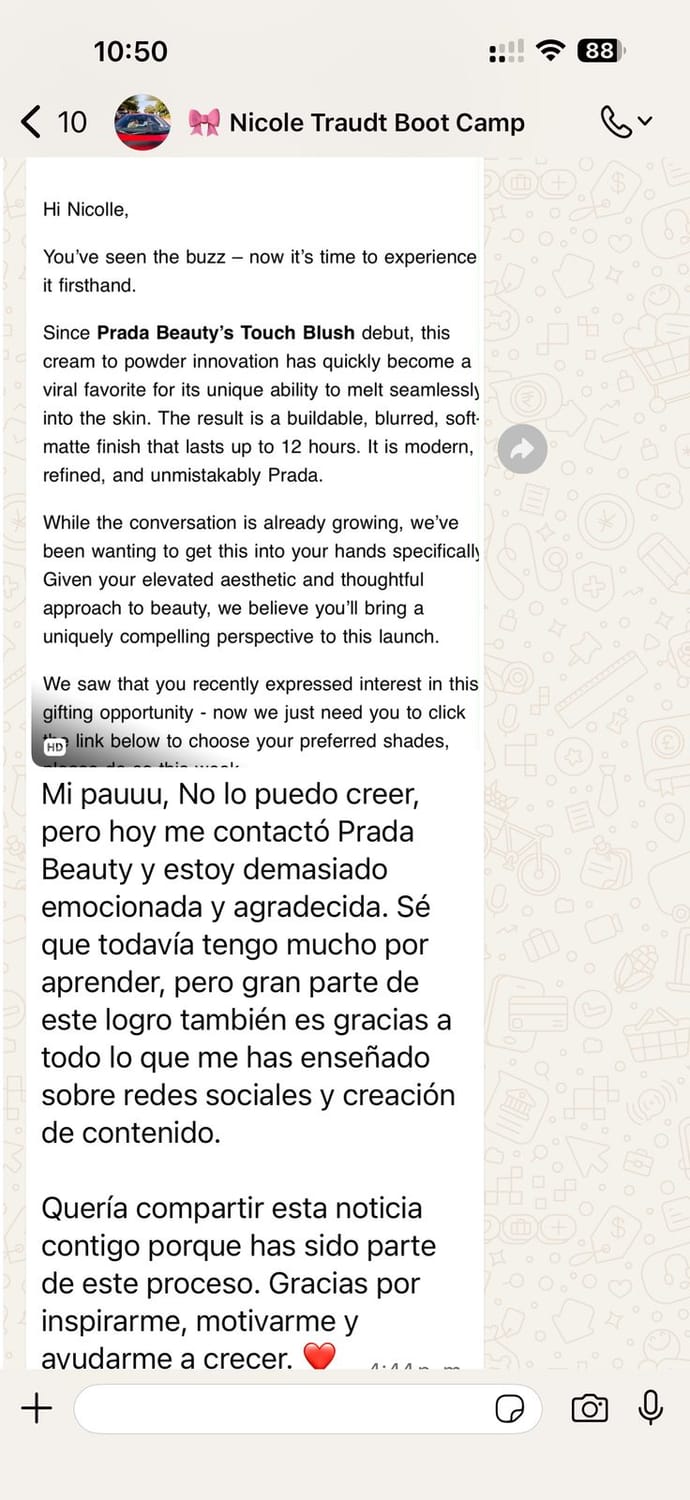 Testimonio: la contactó Prada Beauty gracias a lo aprendido