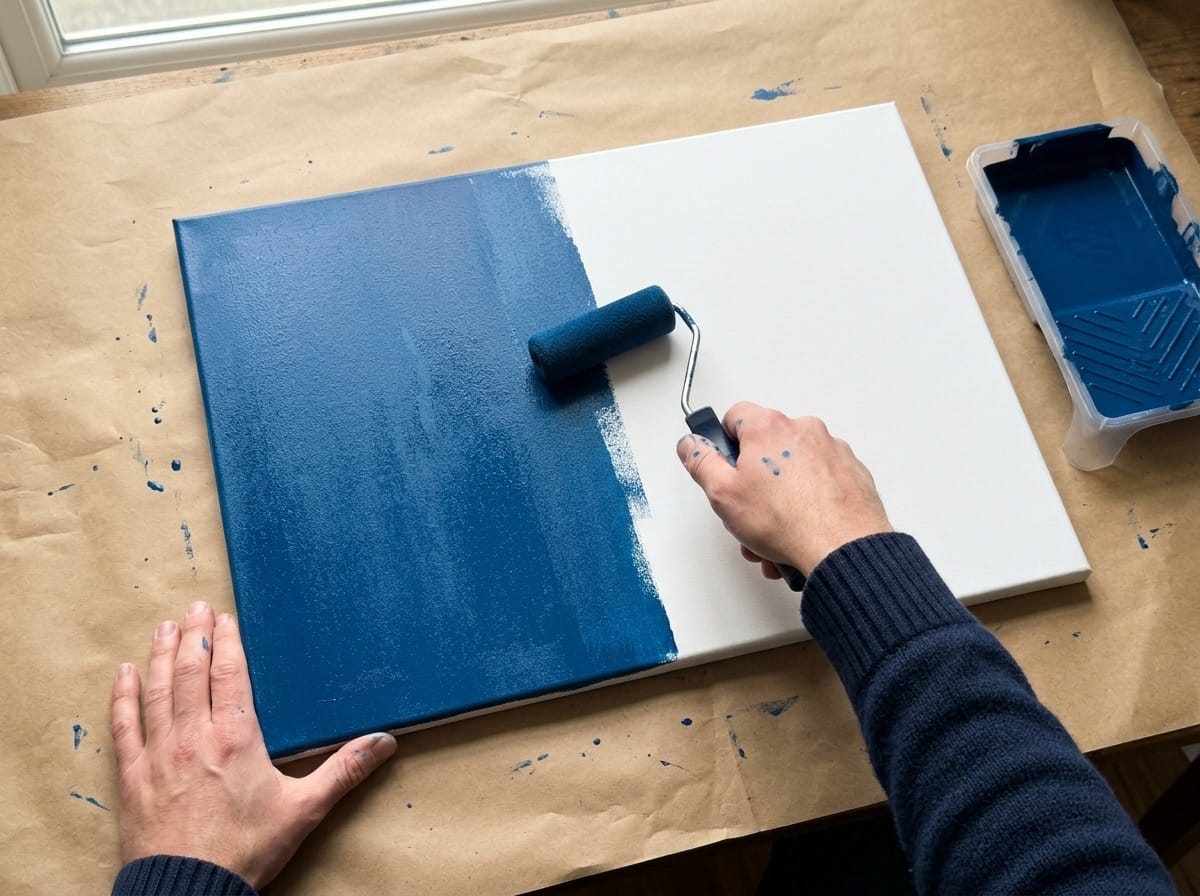 Canvas painted blueprint blue