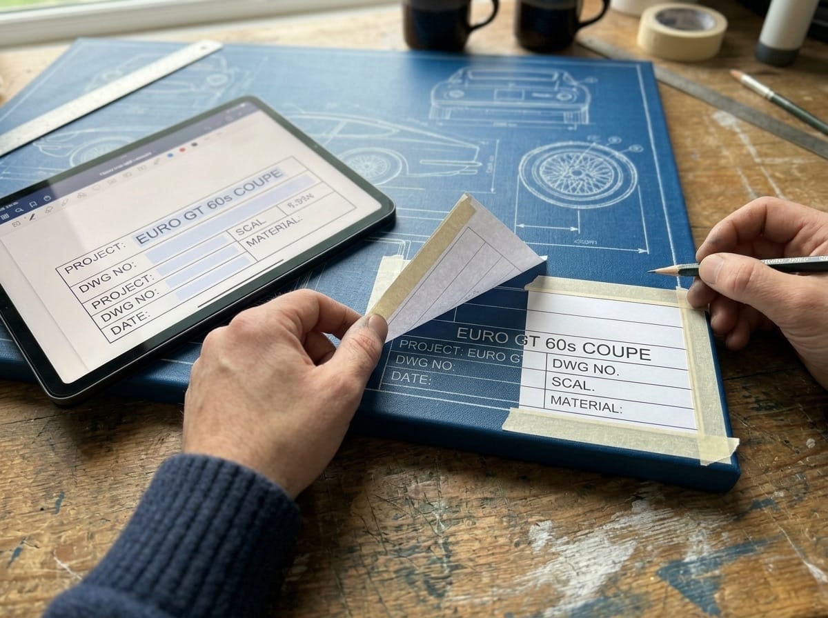 Custom title block traced onto the blueprint