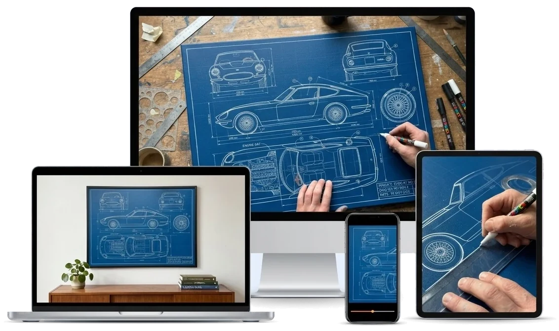 The course on laptop, tablet and phone