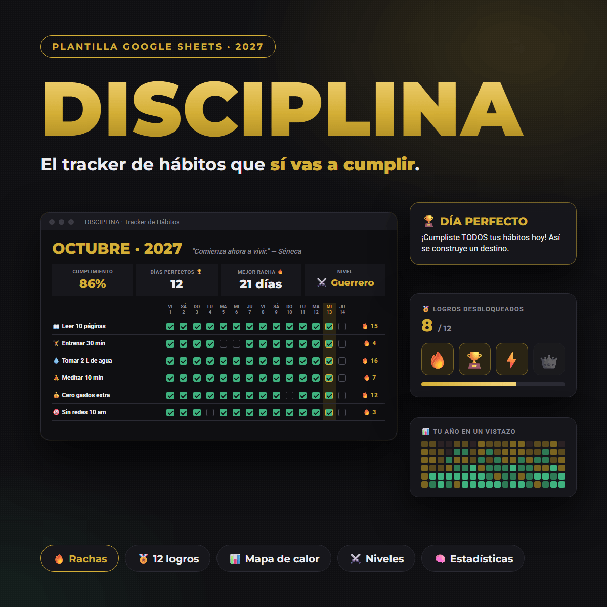 Plantilla DISCIPLINA: tracker de hábitos en Google Sheets