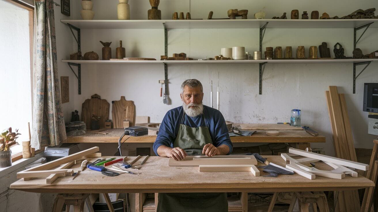 bottega artigianale, un artigiano al lavoro, falegname