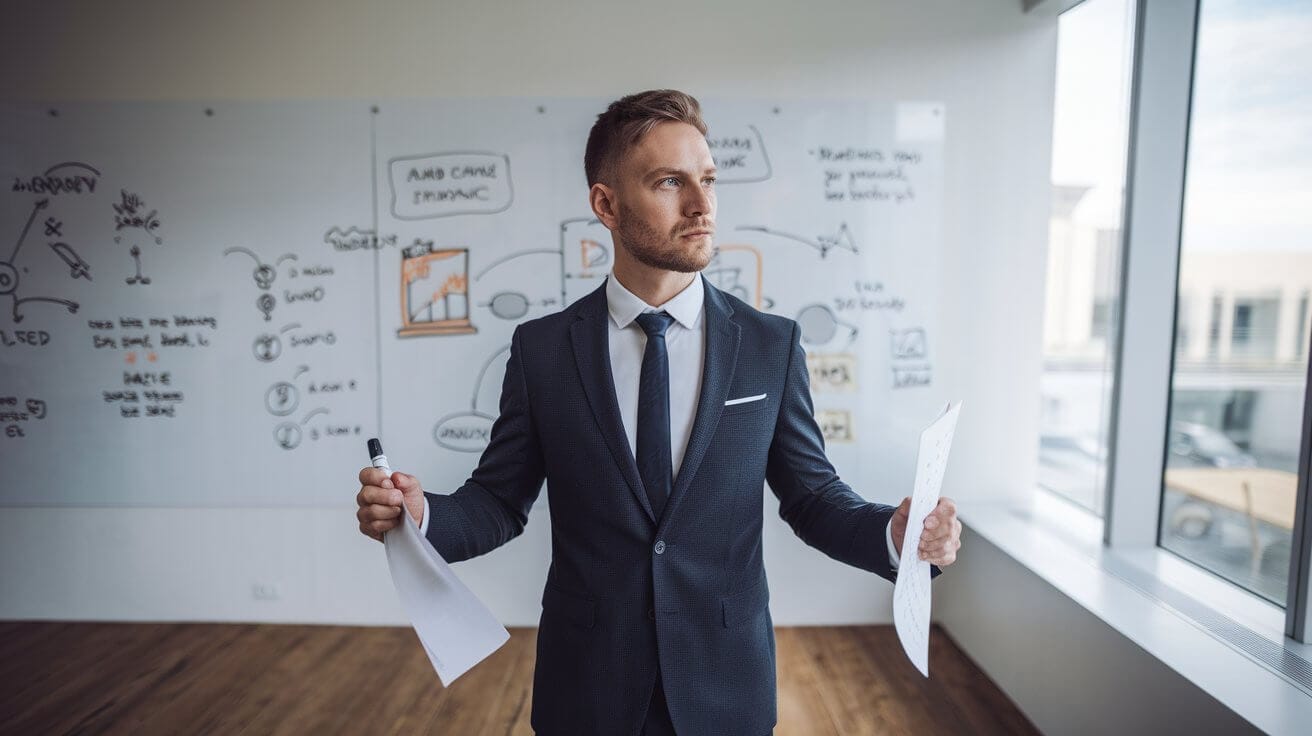 Imprenditore che pianifica la strategia aziendale per aumentare i profitti
