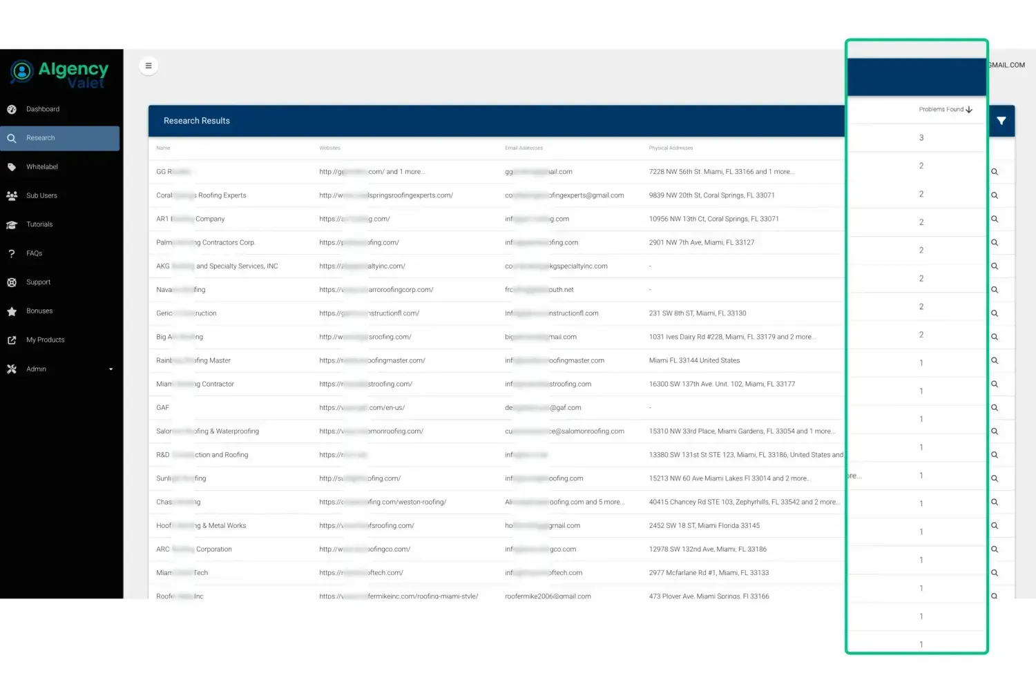 Aigency Valet Review - leads example