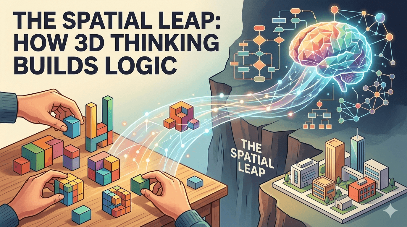 Child focused on 3D modelling on tablet