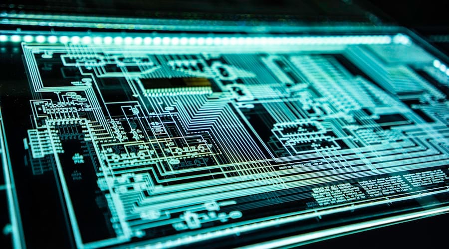 Illustration of electrons moving through a semiconductor