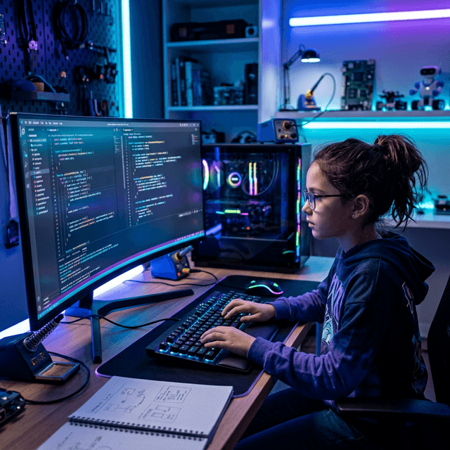 Children learning digital literacy and coding skills for the future job market