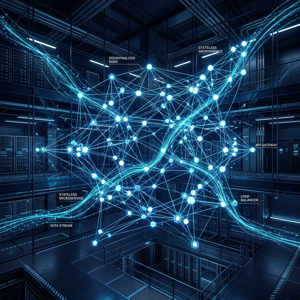 Server network representing JWT processing in microservices