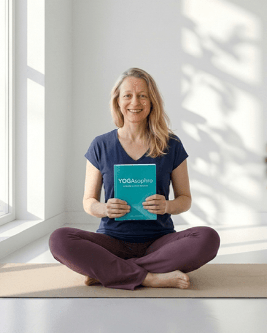 Mila Rivault assise avec le livre YOGAsophro®
