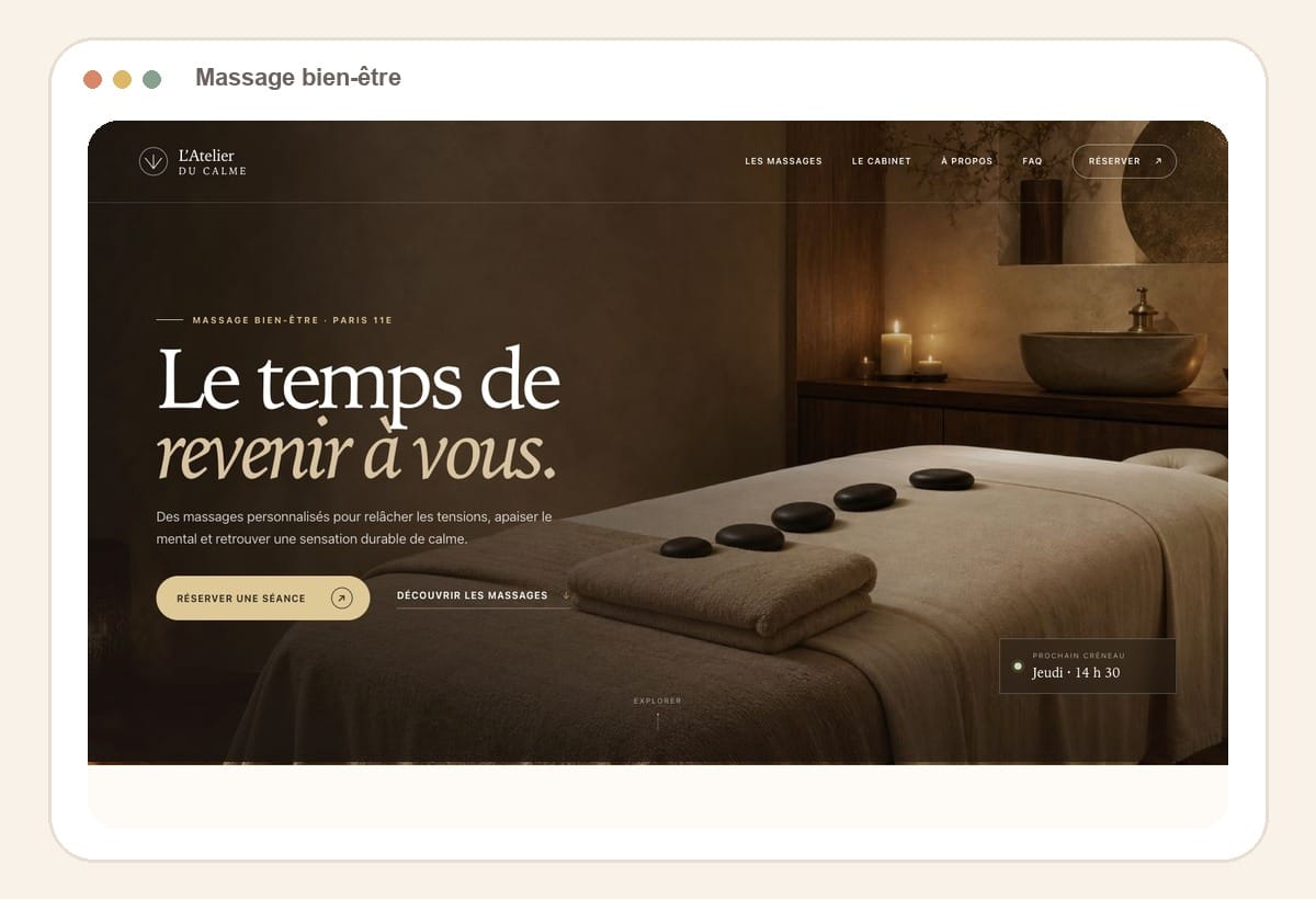 Aperçu réel du site Massage bien-être