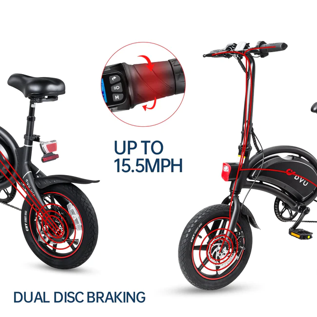 DYU D3+ 14 Inch Mini Bike Folding Electric Bikes With Smart APP Throttle Brakes BL FL