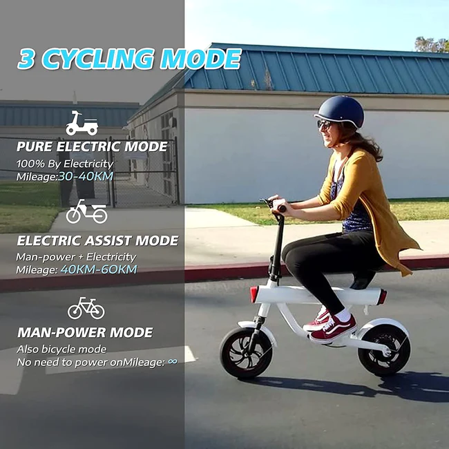 DYU V1 12 Inch Folding Best Budget Electric Bike Lifestyle Modes White L