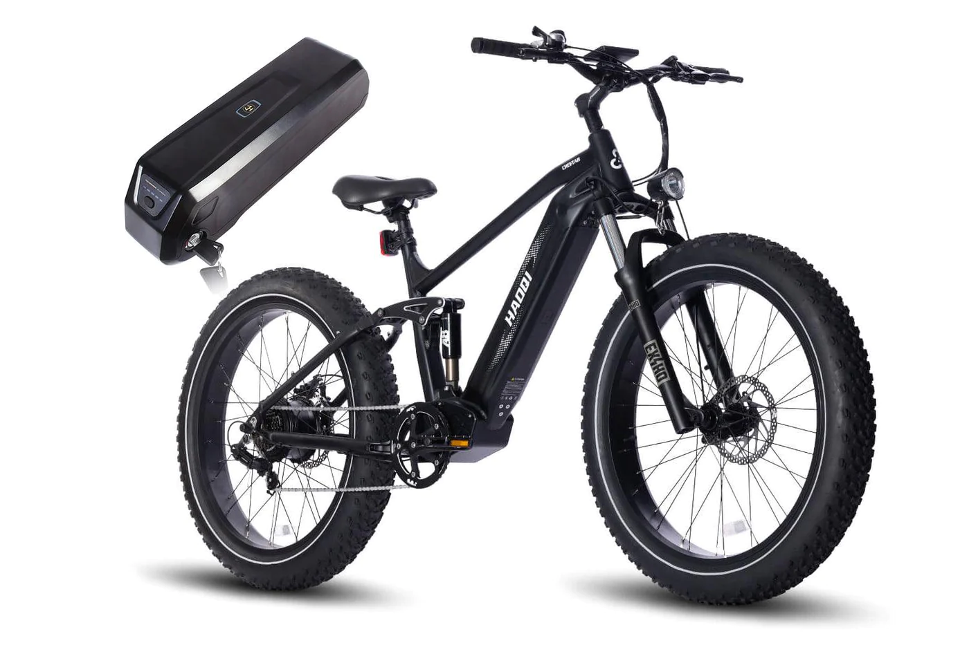 HAOQI Cheetah Full Suspension Dual Battery Electric Bike Black Battery FR