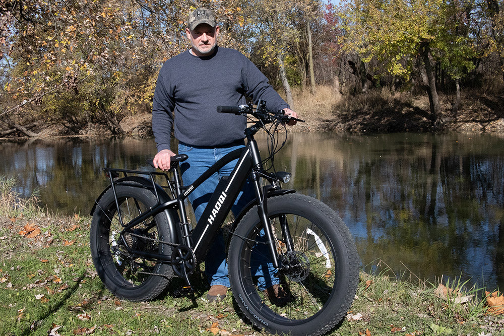 HAOQI Black Leopard Step Over Fat Tire Electric Bike Lifestyle FR2