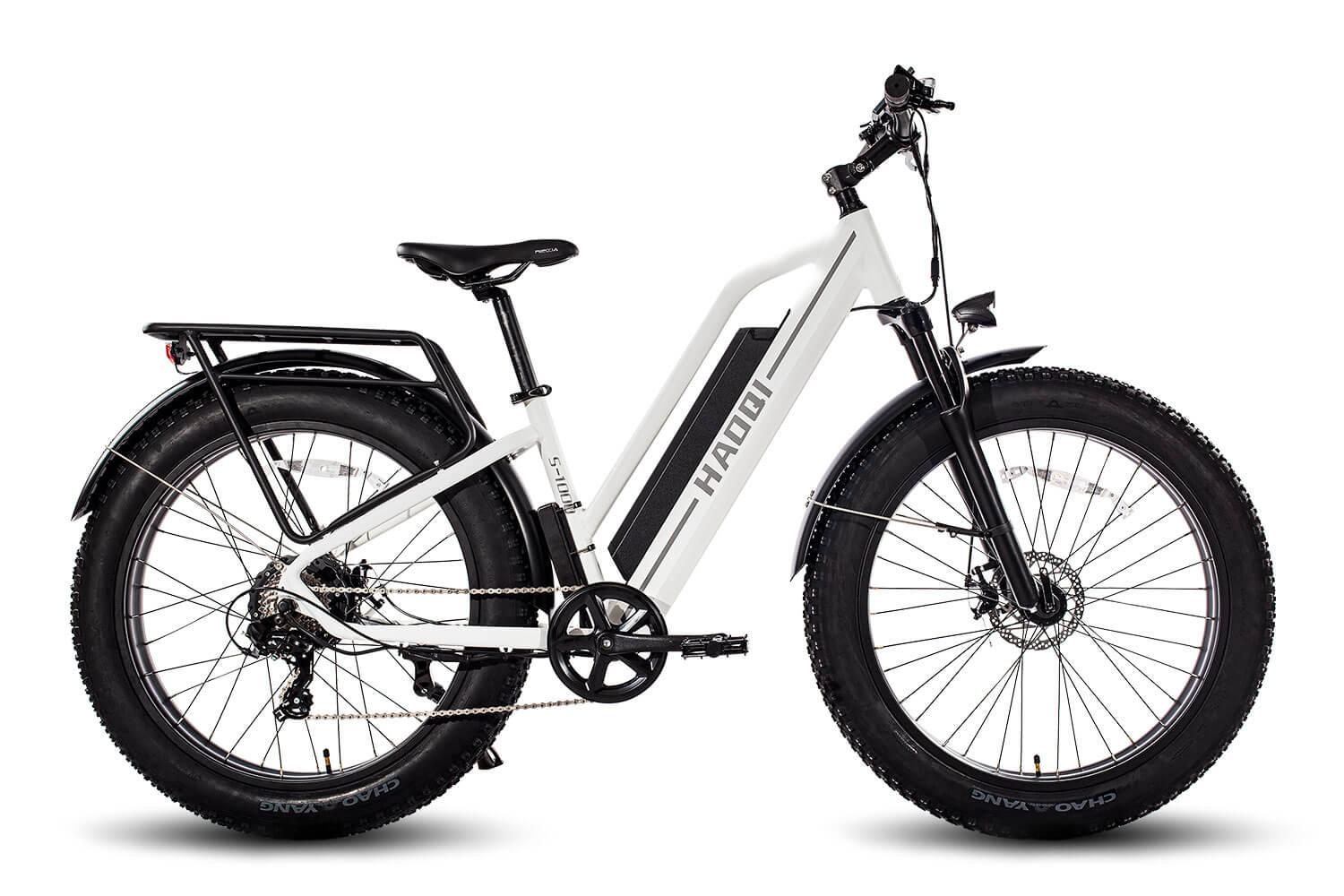 HAOQI White Leopard Step Thru Fat Tire Electric Bike